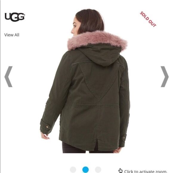 NWT-UGG Australia Convertible Field Parka Jacket Olive with pink-SIZE Medium - Picture 3 of 16